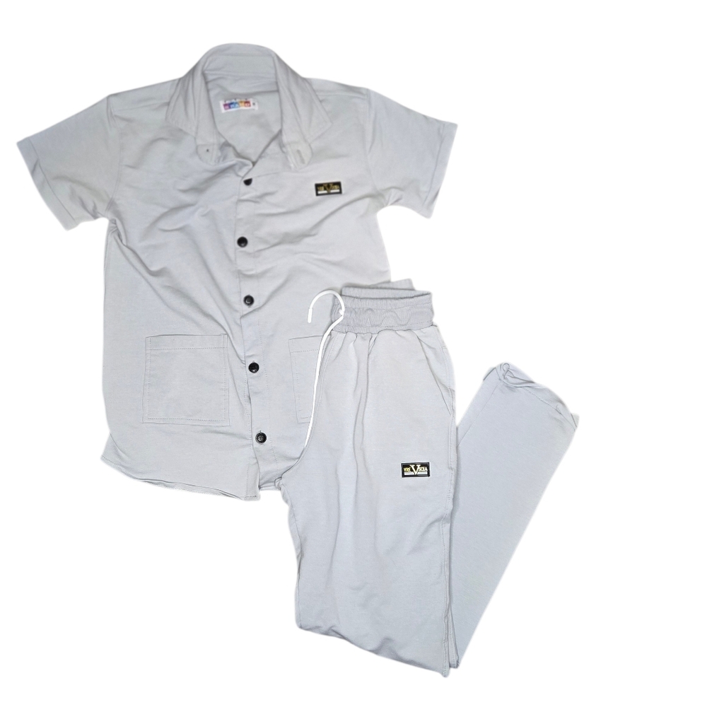 Y2K Grey Button-Front Top + Drawstring Pants Set | Euro Club Vibe